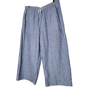 Beach Lunch Lounge Striped Linen Cotton Pants Tie Waist Coastal Cottagecore L